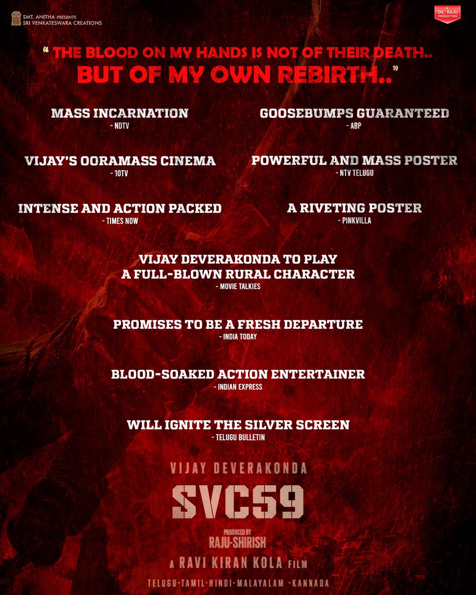 The announcement that Ignited 'Mass'ive applaud all over! ❤️‍🔥💥 #SVC59 - @TheDeverakonda's Mass Incarnation 🔥 A @storytellerkola's Film 🎯 Produced by #Raju - #Shirish @SVC_official