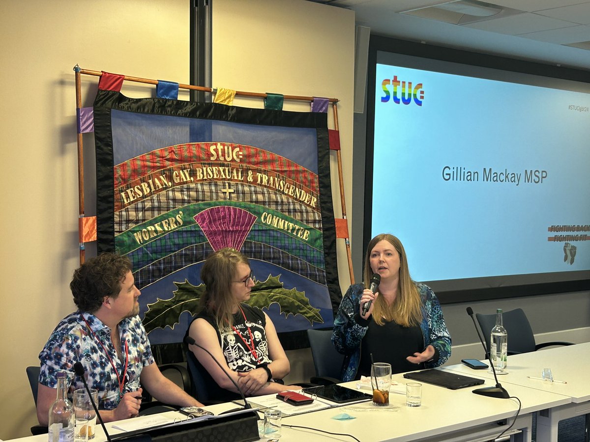 ScottishTUC's tweet photo. Many thanks to @GillianMacMSP for addressing and taking questions at our STUC LGBT+ Conference. Hearing first hand the issues impacting on LGBT+ workers. #STUClgbt24 https://t.co/5f72mY0m7o