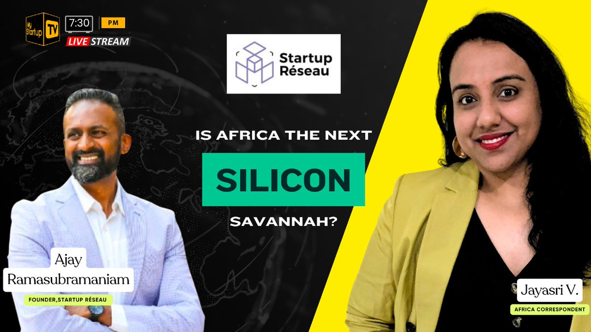 Is Africa The Next Silicon Savanah? Watch Live on our Web TV: youtube.com/live/a0GhiPiYy… Also, watch live on mystartuptvregional: youtube.com/live/ClniEs0dH… #startupreseau #Africa #savannah @aj_11180 @Jayasritweets @majsunilshetty @mystartuptvin #livestreaming #mystartuptvregional