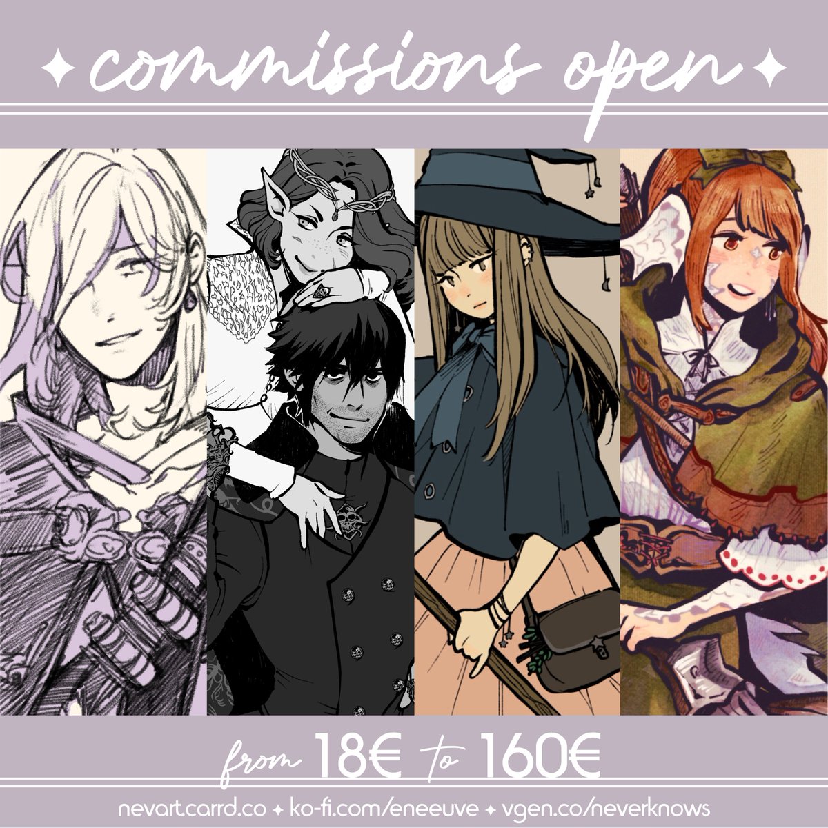 🌟Commissions are open🌟 🙇‍♀️[🔁&❤️ appreciated]🙇‍♀️ +New coloring style +Chara design, Chibi & Pay what you want comms on VGen Regular comms info+form → nevart.carrd.co Ko-fi → ko-fi.com/eneeuve/commis… VGen #VGenOpen → vgen.co/neverknows Thanks for taking a look 🫡
