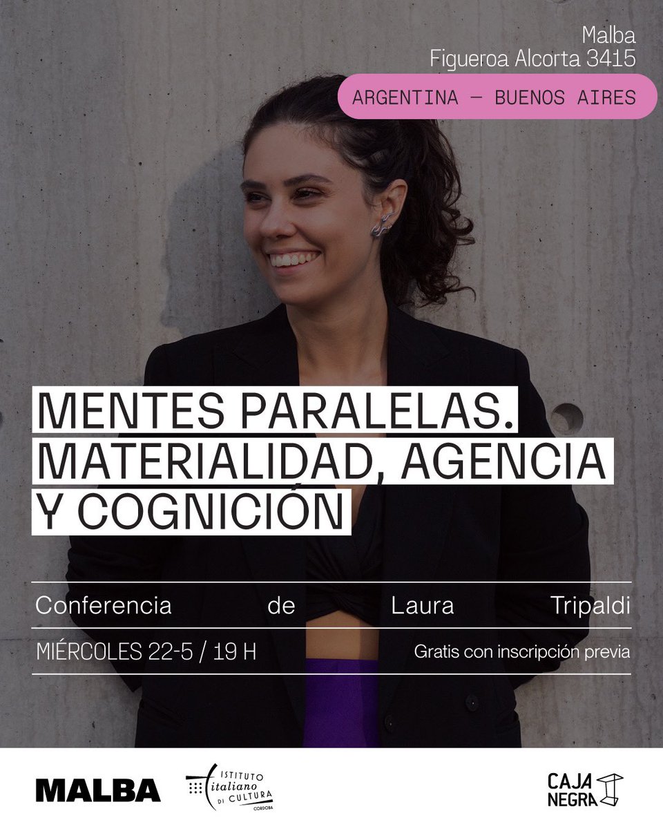 ¡LAURA TRIPALDI EN BUENOS AIRES! 🕷️💫🧡 💫 Miércoles 22 de mayo a las 19:00 Conferencia: “Mentes paralelas. Materialidad, agencia y cognición”. En el auditorio de la Biblioteca del @museomalba. Actividad gratuita, con inscripción previa e interpretación simultánea.