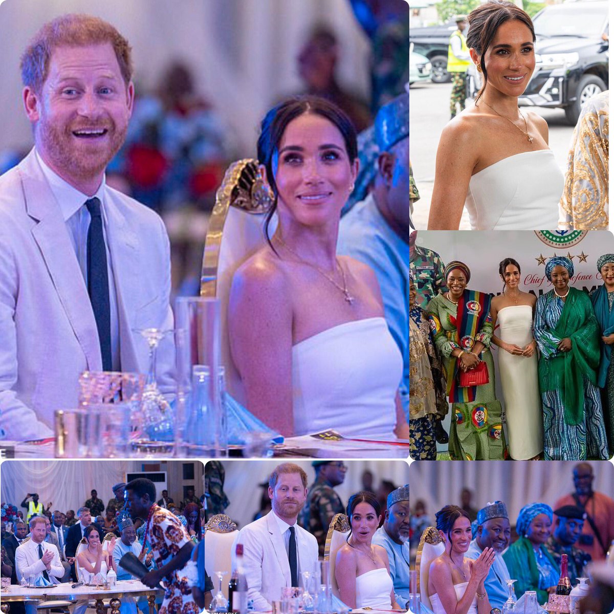 DAY 2 #HarryAndMeghanInNigeria Prince Harry and Princess Meghan doing the hubby and wife matching white look at a reception held for them last night in Abuja, Nigeria. 🇳🇬