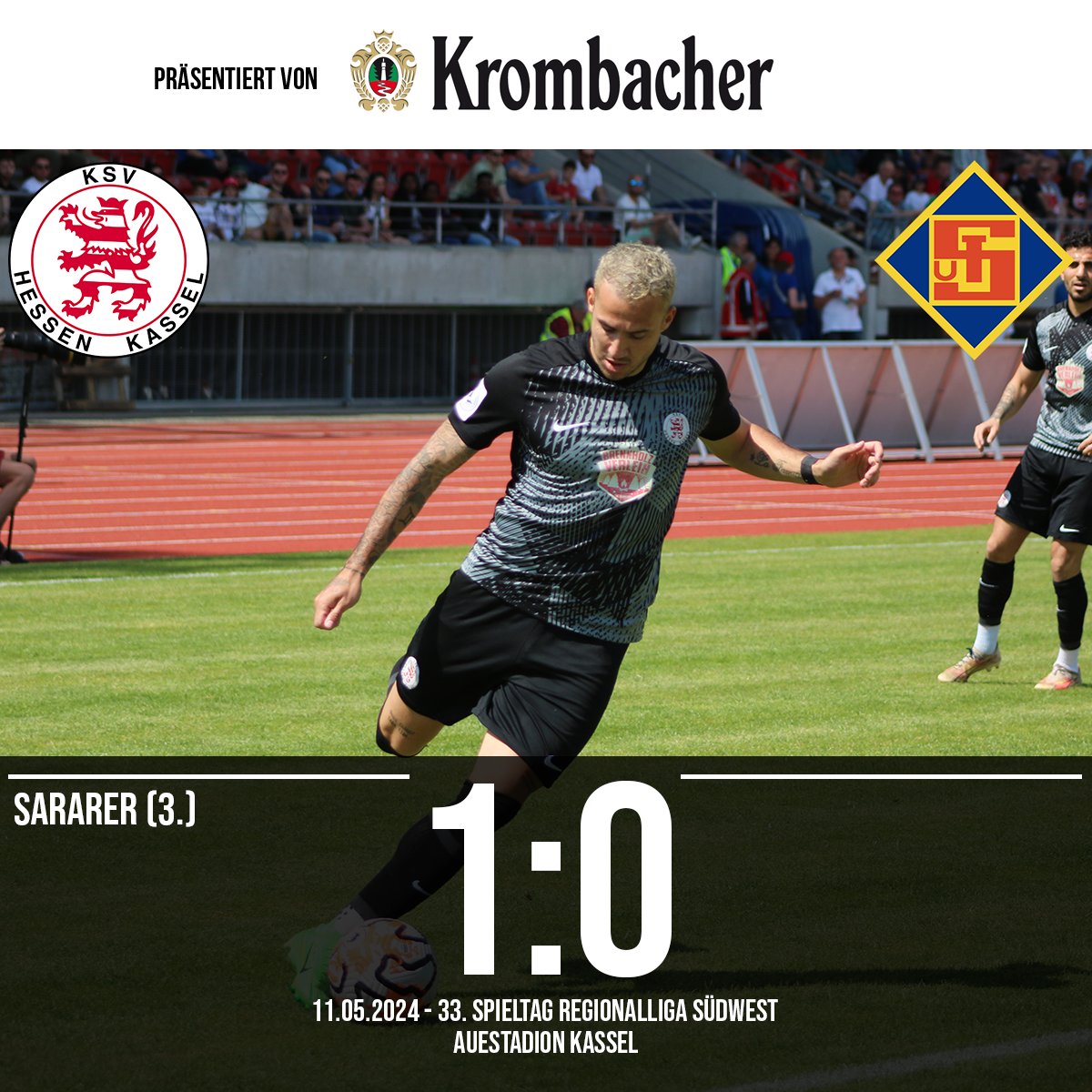 Klassenerhalt! Der KSV schlägt im letzten Heimspiel der Saison die TuS Koblenz und beseitigt damit auch die letzten kleinen Abstiegssorgen 💪🦁⚽ Danke an alle Fans, die den Vereine heute und im Verlauf der Saison im Auestadion unterstützt haben! #ksvhessen #kassel #löwen #ksvtus