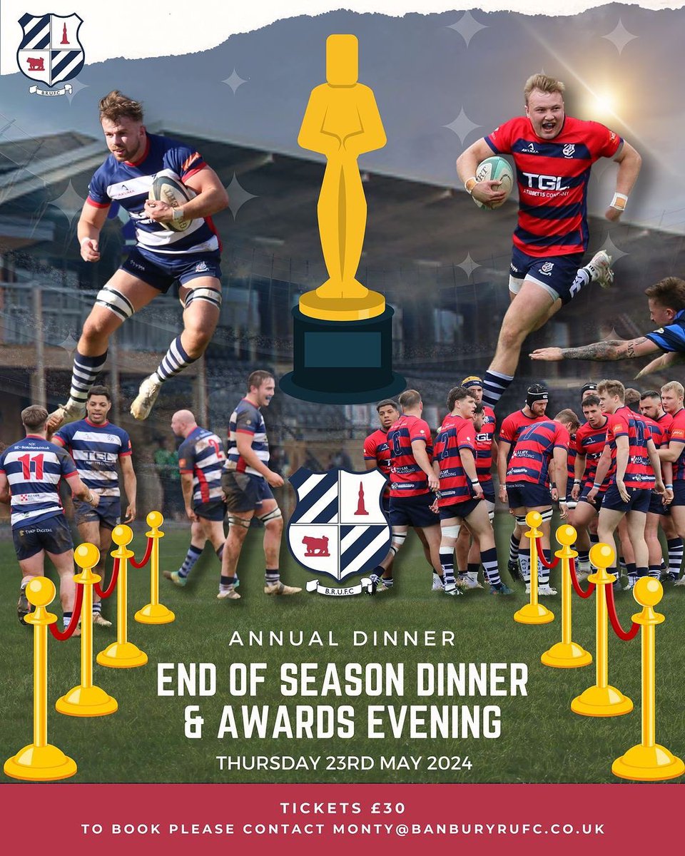 𝗘𝗡𝗗 𝗢𝗙 𝗦𝗘𝗔𝗦𝗢𝗡 𝗗𝗜𝗡𝗡𝗘𝗥 & 𝗔𝗪𝗔𝗥𝗗𝗦 𝗘𝗩𝗘𝗡𝗜𝗡𝗚 🏉 Less than 20 spaces remaining - book now not to be disappointed. Book closes on Thursday 16th May To secure your spot, please email monty@banburyrufc.co.uk banburyrufc.com/news/end-of-se… #Rugby #Bulls 🐂