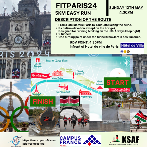 Week 2 of Fitparis24.Keep up the pace for fun & fitness activities in Paris as we mobilize our Olympics fanbase for TeamKe🇰🇪
We remind students & Campus France alumni to keep training for the Campus France Alumni relays set for Sunday 26th of May.
@CampusFrance @KenyaHouse2024