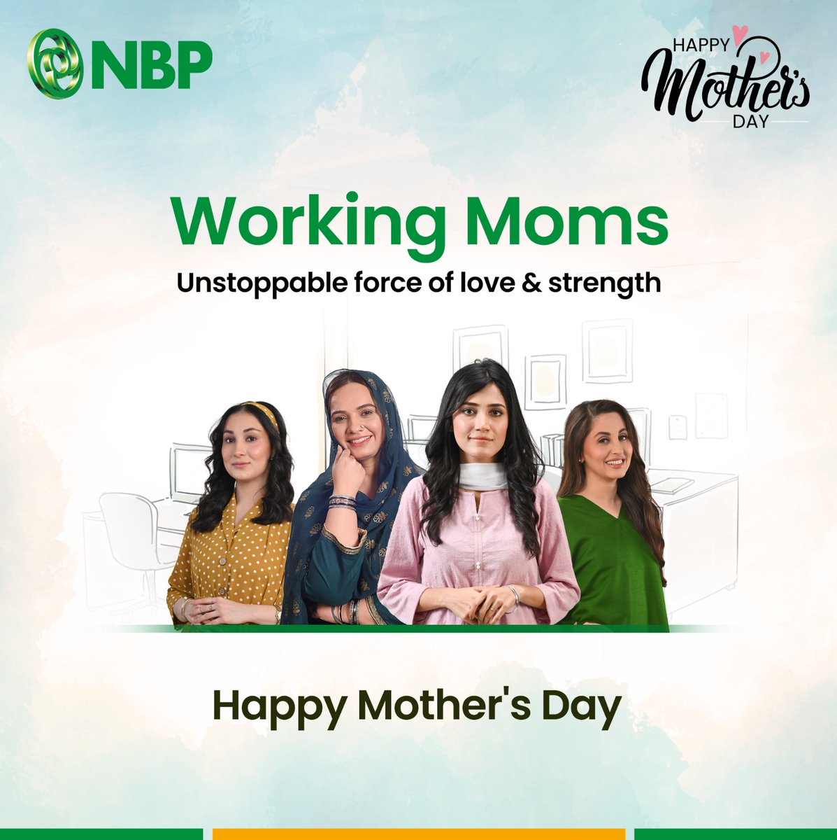 #HappyMothersDay to all the working moms who are an unstoppable force of love and strength. National Bank of Pakistan salutes your dedication. #NBP #NationalBankOfPakistan #NBPSupportsMoms #EmpoweringWomen #MothersDay