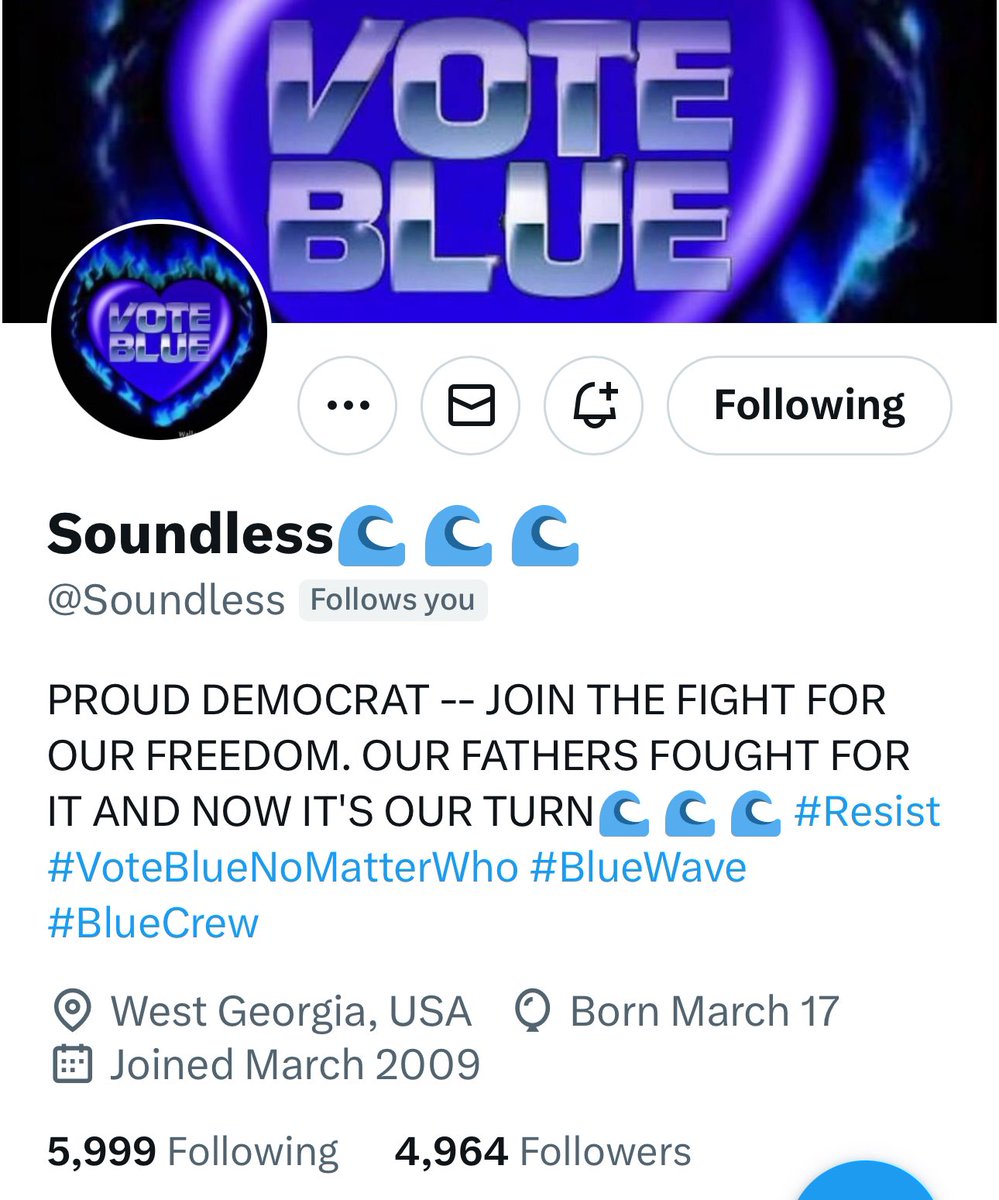 Soundless @Soundless is only 36 followers away from reaching their 5k milestone You know what to do 🦊Vet Follow Retweet 🦊 I know together we can get them there!!! 🦊💙💙💙💙💙💙💙🦊