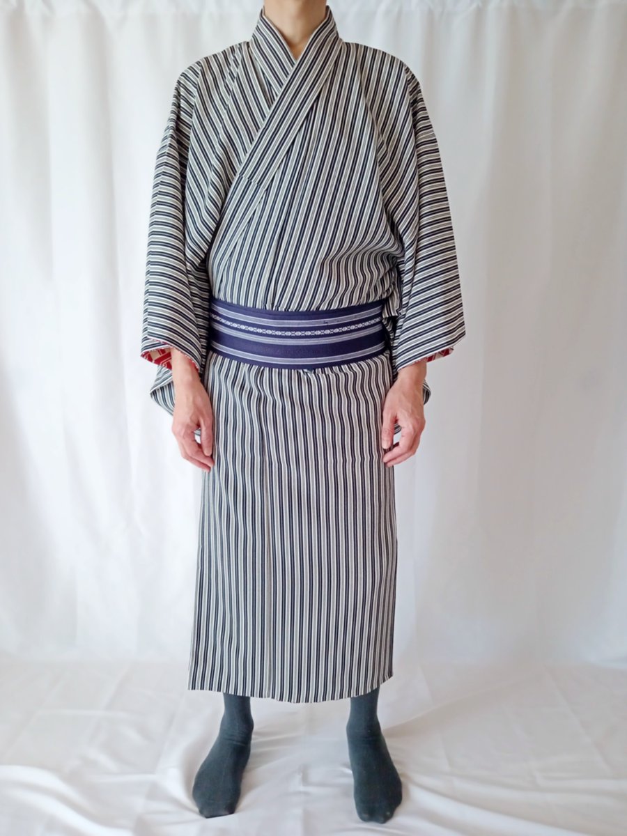 Black and White Striped Men's Kimono Size L, Vintage Japanese Kimono Robe, Men's Dressing Gown, Yukata, Gift Idea for Him etsy.me/4bzlKes #kimono #menswear #Japan #Robe #giftforhim #etsyseller #epiconetsy #AtSocialMedia