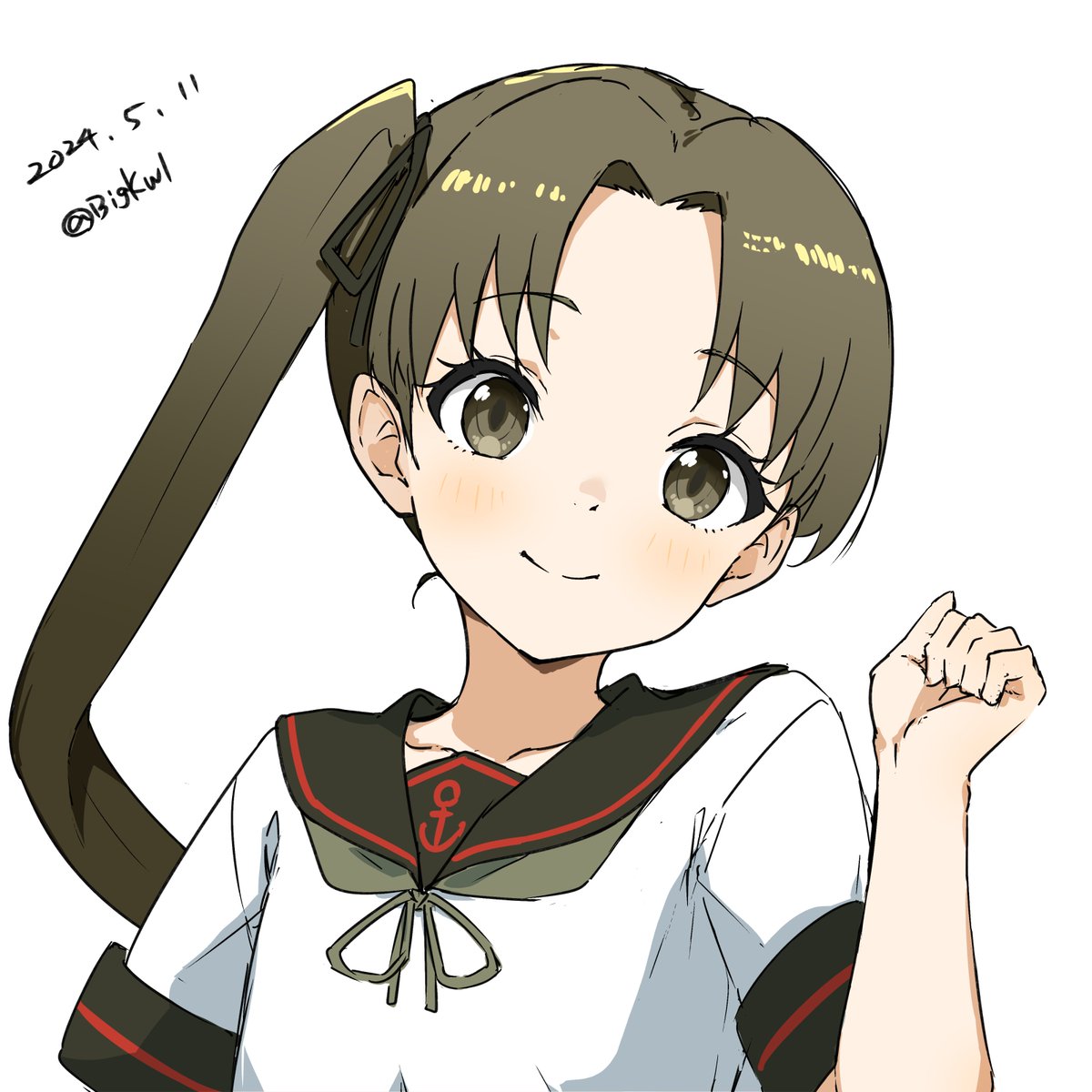 ayanami (kancolle) 1girl solo long hair looking at viewer smile simple background brown hair  illustration images