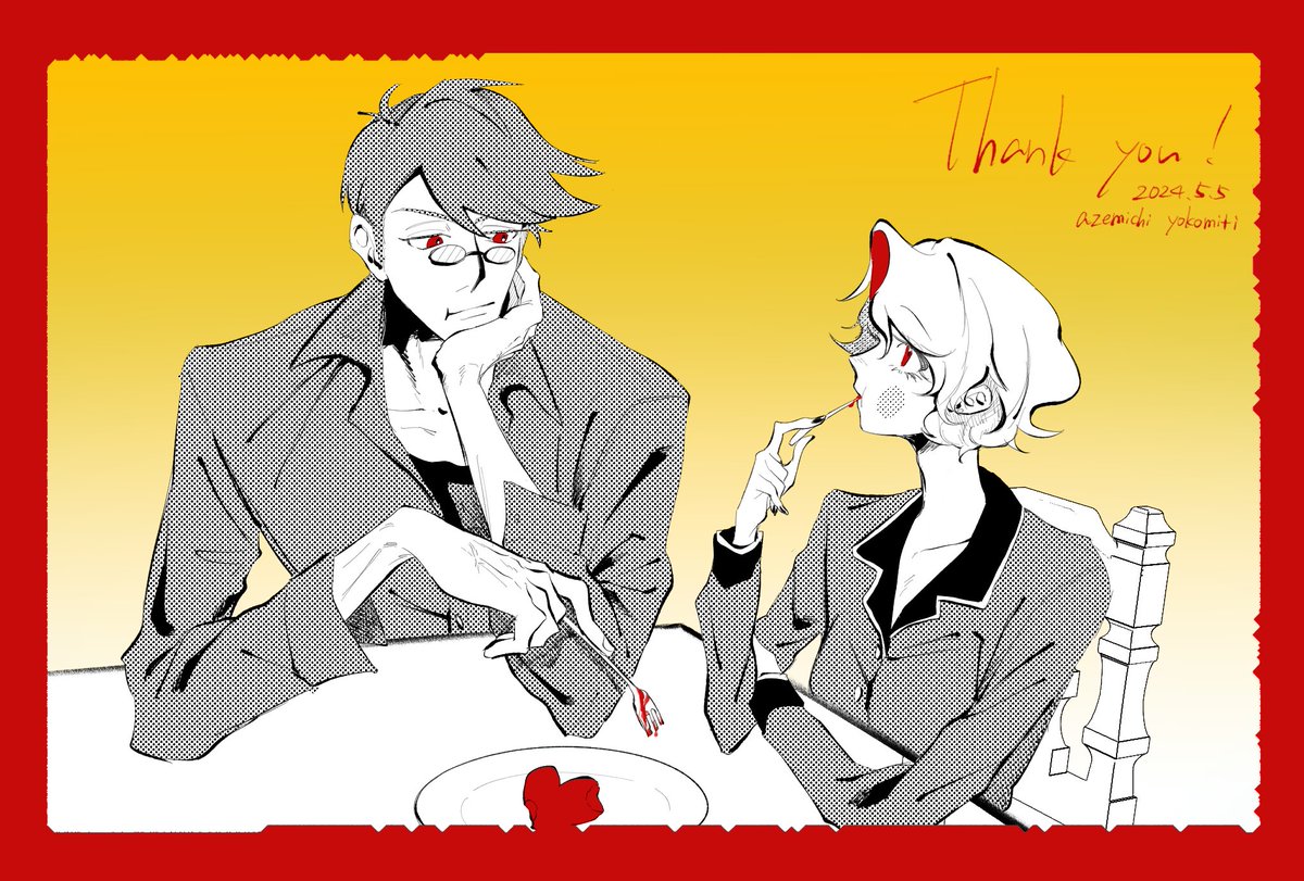 #charlastor

スパコミの無配ポスカで使った生前アラチャのイラスト🦌🌈