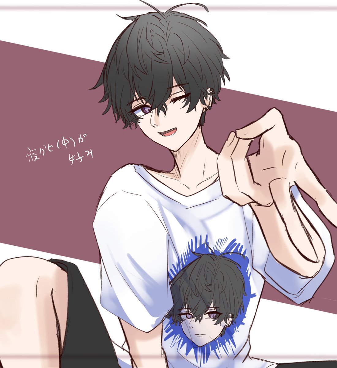 solo looking at viewer smile open mouth short hair shirt black hair  illustration images