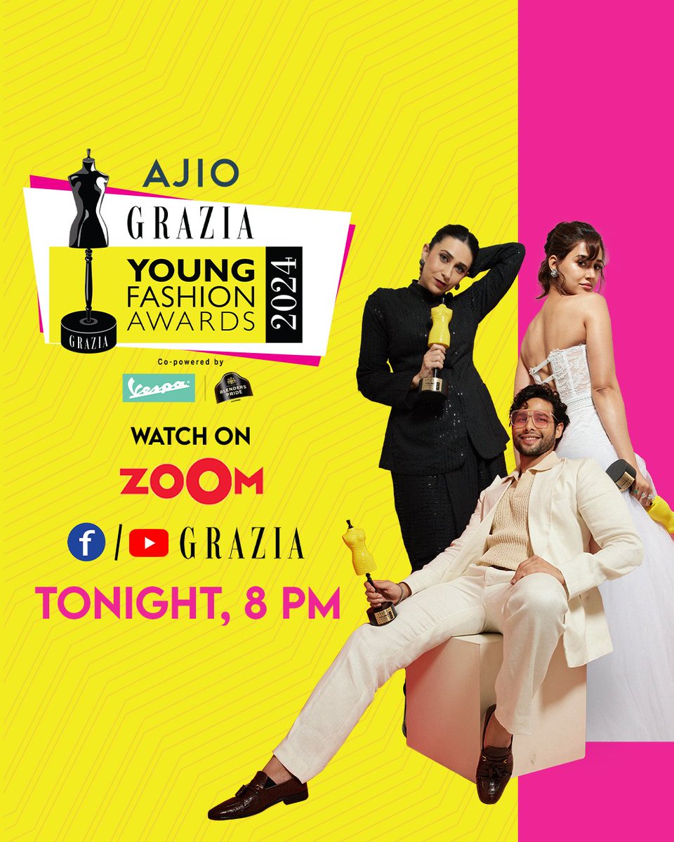 Get ready for a night that will transform the way you see fashion and style.

Watch #AjioGraziaYoungFashionAwards2024 today at 8PM on Zoom.

@AJIOLife
@VespaIndia
