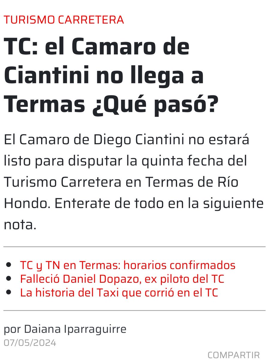 Alentando al equipo de <a href="/LCAracingteam/">LCA Racing</a> y esperando Concepcion. TC2024

carburando.com/notas/con-6-ba…