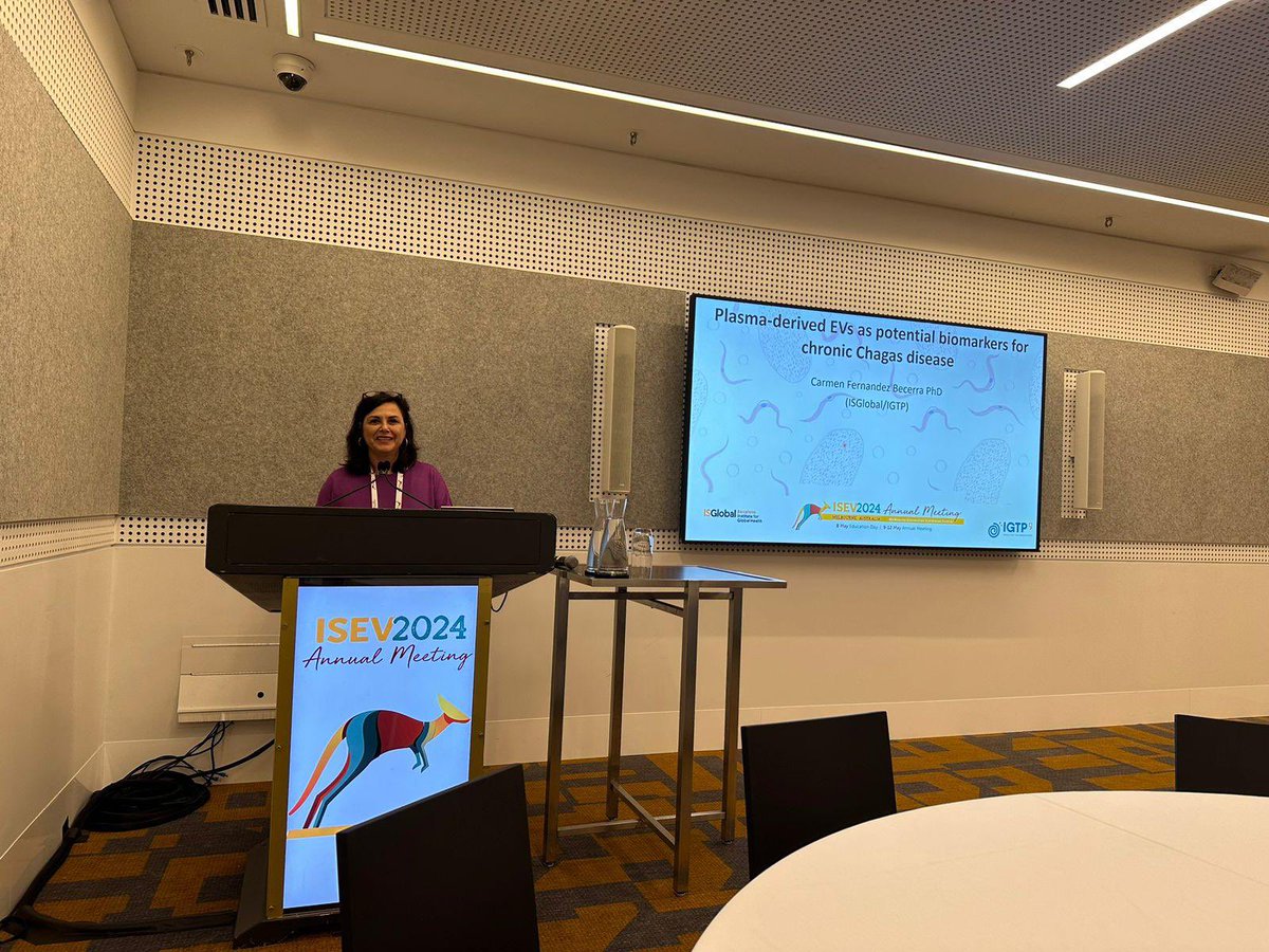 PvrexLab's tweet image. Today our PI, Dr Carmen Fernandez-Becerra gave her talk at the @IsevComms #ISEV2024 about plasma-derived EVs in #Chagas disease. An excellent opportunity to share our work with the #EVs community! 🎉🔬👩🏻‍🔬@ISGLOBALorg @GTRecerca @ciberinfec