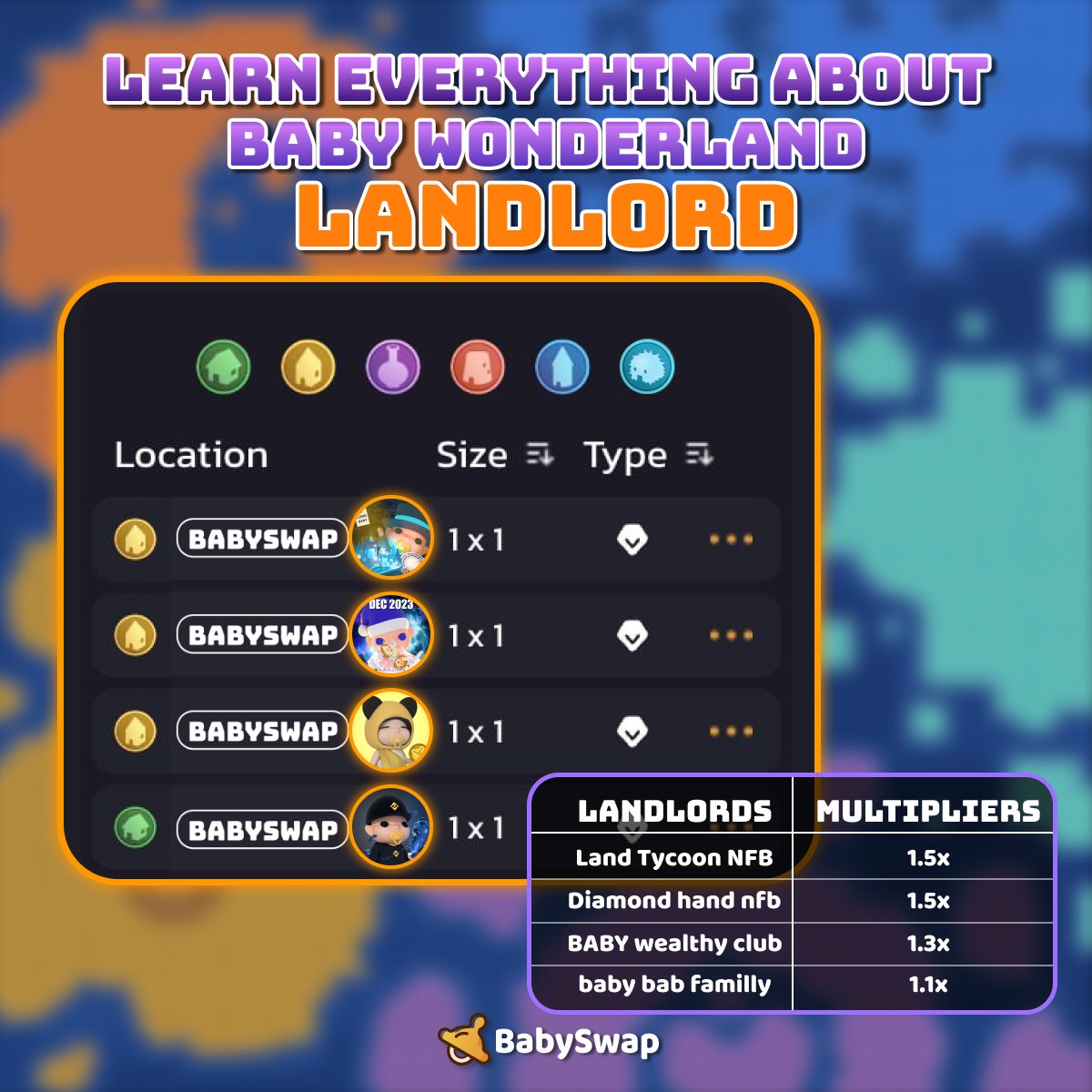 Maximize your $BABY income from #BabyWonderland by signing the premium Baby #NFTs as Landlords 👑

Not just adding a few hundred Prosperity Points, but increasing exponentially! 🥳

Sign all your lands with the Landlord each for the greatest output NOW 👉🏻land.babyswap.finance/myland