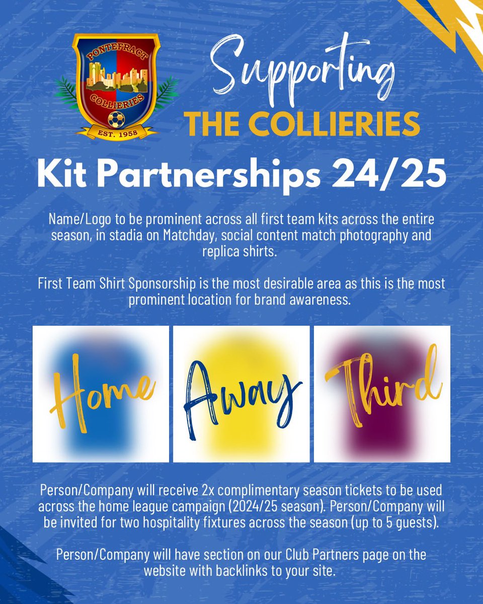 We are delighted to bring this amazing opportunity for businesses to get maximum exposure by becoming a Colls Kit Partner! 

𝗙𝗿𝗼𝗻𝘁 𝗦𝗵𝗶𝗿𝘁, 𝗥𝗲𝗮𝗿 𝗦𝗵𝗶𝗿𝘁 and 𝗦𝗵𝗼𝗿𝘁𝘀 options available, including a range of deal length arrangements. 

#TogetherStronger