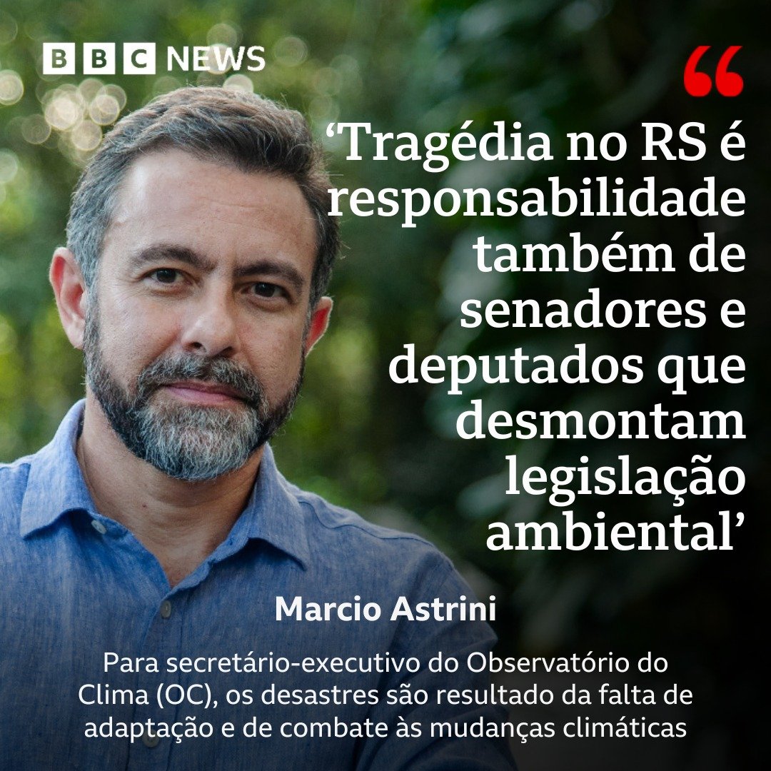 bbcbrasil's tweet photo. “Todo ano o governo do Rio Grande do Sul fica extremamente espantado que as chuvas são intensas. Não tem mais surpresa. A gente precisa se preparar para isso”, afirma Astrini: https://t.co/zzSqEmqCKq 

#MaisLidas https://t.co/JdIKqLiq3d