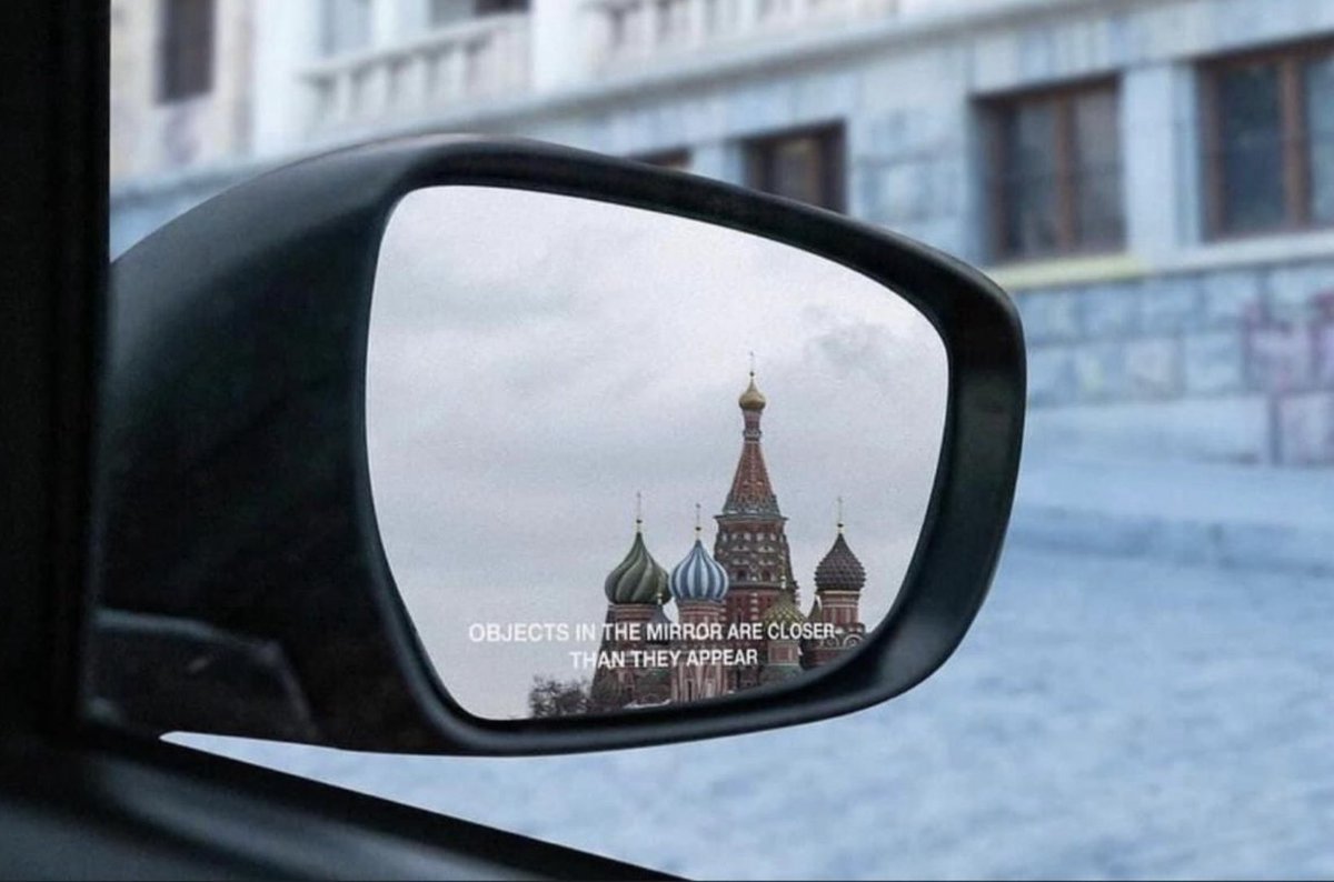 Russia lost Ukraine, so they are trying to retain control of Georgia. This image is a good analogy of what is happening: Georgian Parliament on the background and the Kremlin in the side-view mirror with a warning: “Objects in the mirror are closer than they appear.”