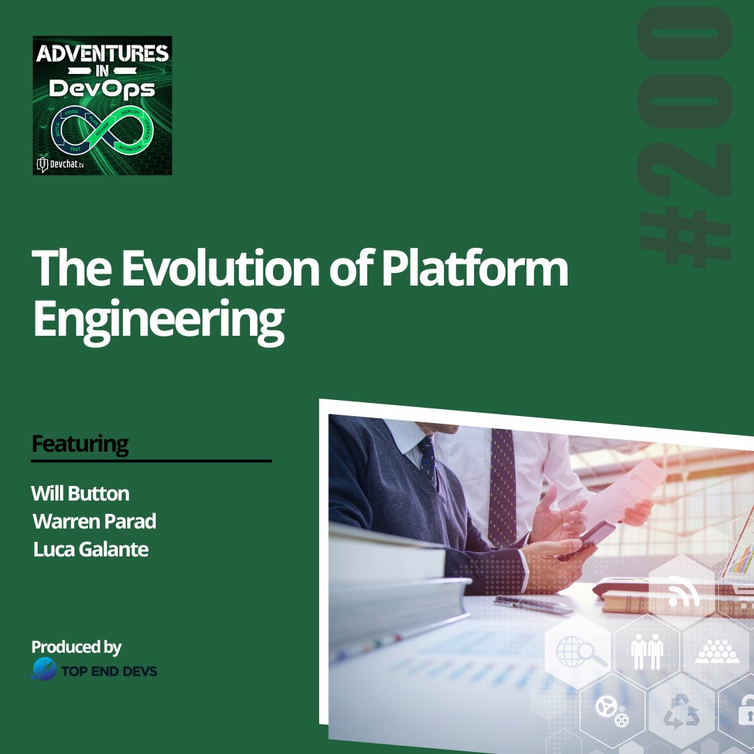 topenddevs's tweet image. Check out this week&apos;s episode of #AdventuresInDevOps with Luca Galante 

#𝗗𝗲𝘃𝗢𝗽𝘀: The Evolution of Platform Engineering 

rfr.bz/tldprdp
