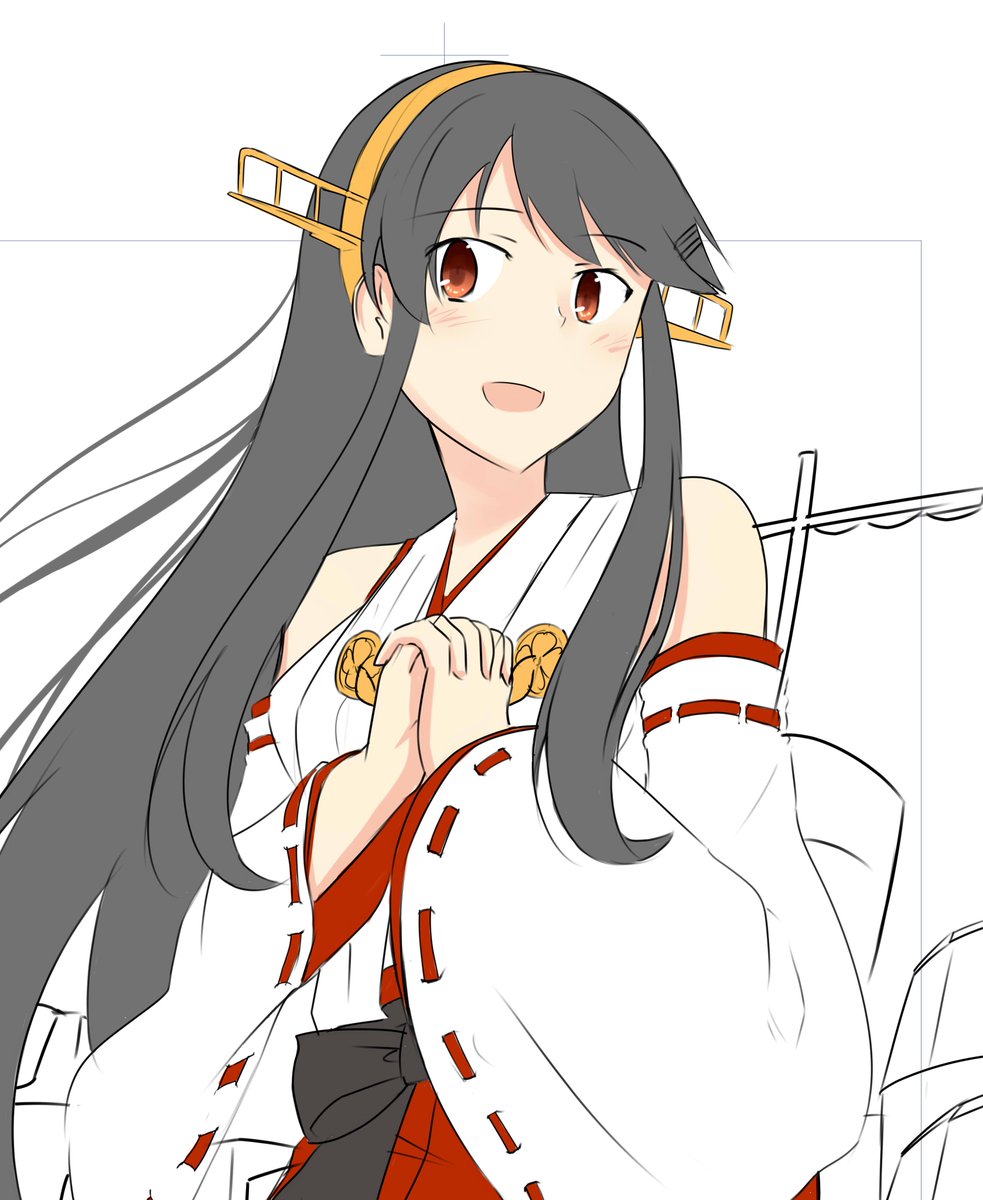 haruna (kancolle) 1girl solo long hair looking at viewer smile open mouth simple background  illustration images