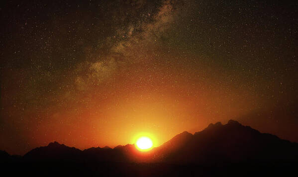 A magical sunset in Africa. The sun sets behind the mountains, the night sky comes alive with the Milkyway showing, and Sahara winds blows gently over the mountains. fineartamerica.com/featured/magic…