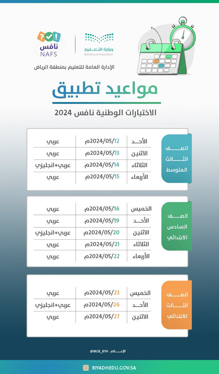 خبر صحفي| طلاب وطالبات #تعليم_الرياض يؤدون غدًا اختبارات #نافس spa.gov.sa/ar/N2100793?ty… عبر @SPAregions