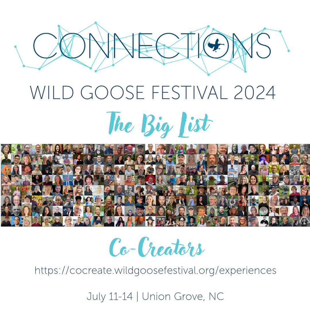 Who's at Wild Goose Festival This Year?
THE BIG LIST!
All these and more!
We're not finished with our scheduling but we wanted you to see our work in progress. cocreate.wildgoosefestival.org/experiences 

instagram.com/p/C6zEltANpj8/…