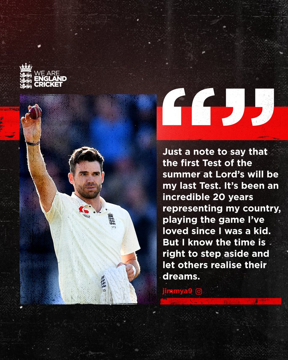 End of an era. JIMMY GOAT ANDERSON. Thanks for making this sport special to all of us!