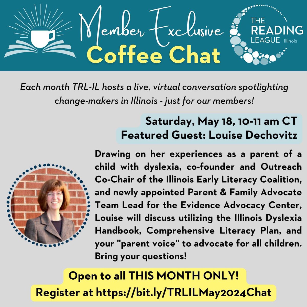 One week from today! You do not want to miss this! We’re opening this one up to EVERYONE so that people can get a taste of membership privileges before our annual membership drive in June. 💃 Register here: bit.ly/TRLILMay2024Ch… #TheReadingLeague #TheReadingLeagueIL