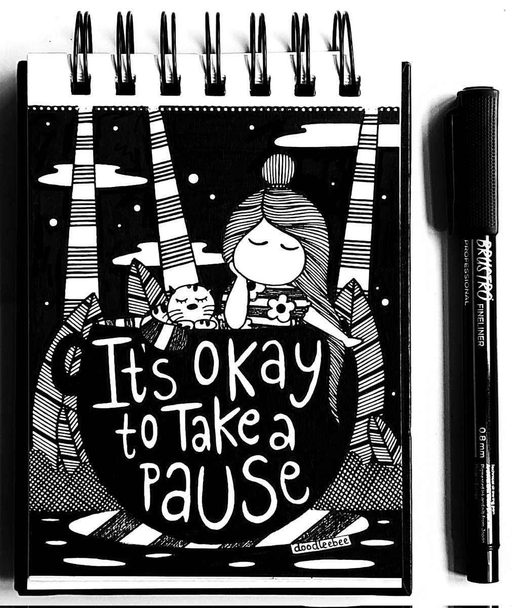 It's okay to take a pause, especially when you're not feeling it. If it all gets too overwhelming, just be. It will pass. You're not alone ♡
#Doodleebee #mentalhealth #selfcare #art #doodle #caturday #WeekendVibes