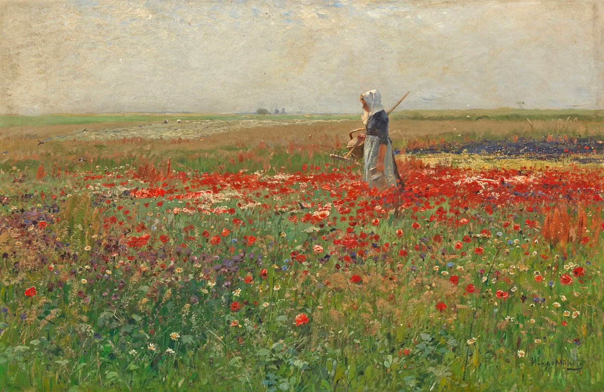 Hugo Mühlig 1854-1929 Young farmer in a wildflower meadow