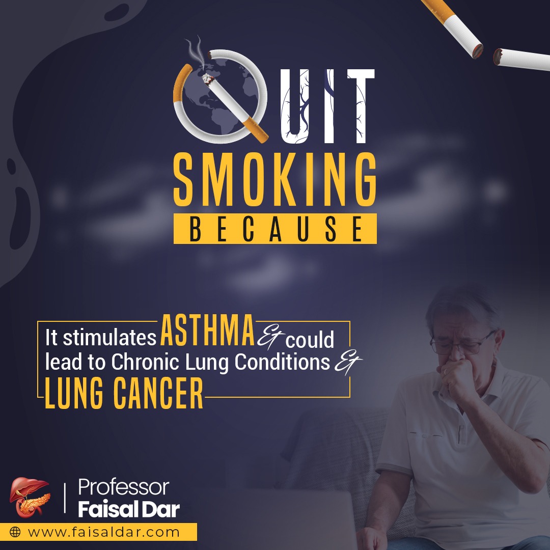 Smoking can not only lead to Asthma but also increase your risk of developing Lung Cancer.
#Smoking #QuitSmoking #SmokingKills #Asthma #LungCancer #DrFaisalDar