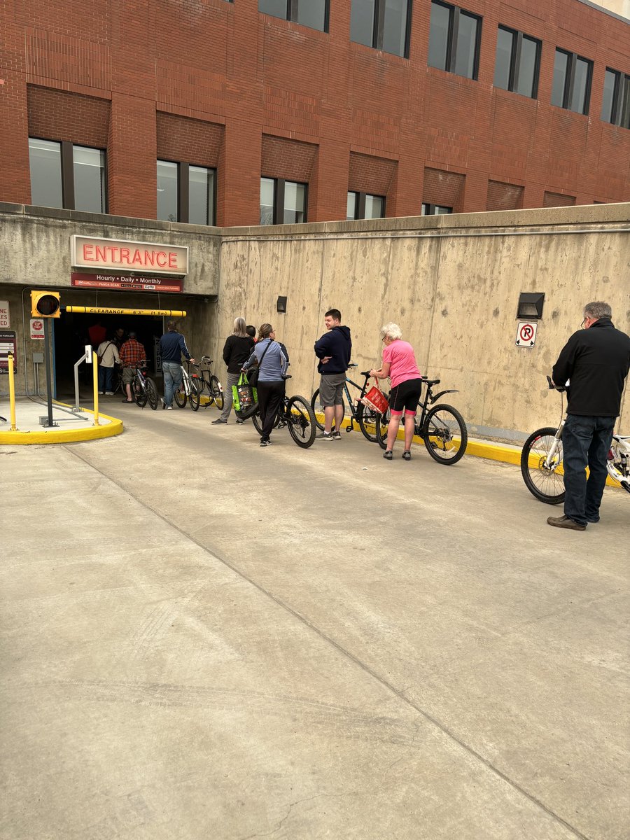 Good morning bike swappers! I was first in line to drop off one of my lovely bikes for the sale today. Sale is on at the downtown Grant MacEwan campus. Thanks to the volunteers! Go down to check it out! #yegbike
