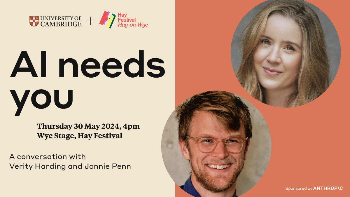 We’ll be at @HayFestival this year supporting the ‘AI needs you’ session—featuring a conversation between @Cambridge_Uni’s AI & Geopolitics Institute director @verityharding, and AI Ethics & Society associate professor @jonniepenn. Join us at the event: hayfestival.com/p-21995-verity…