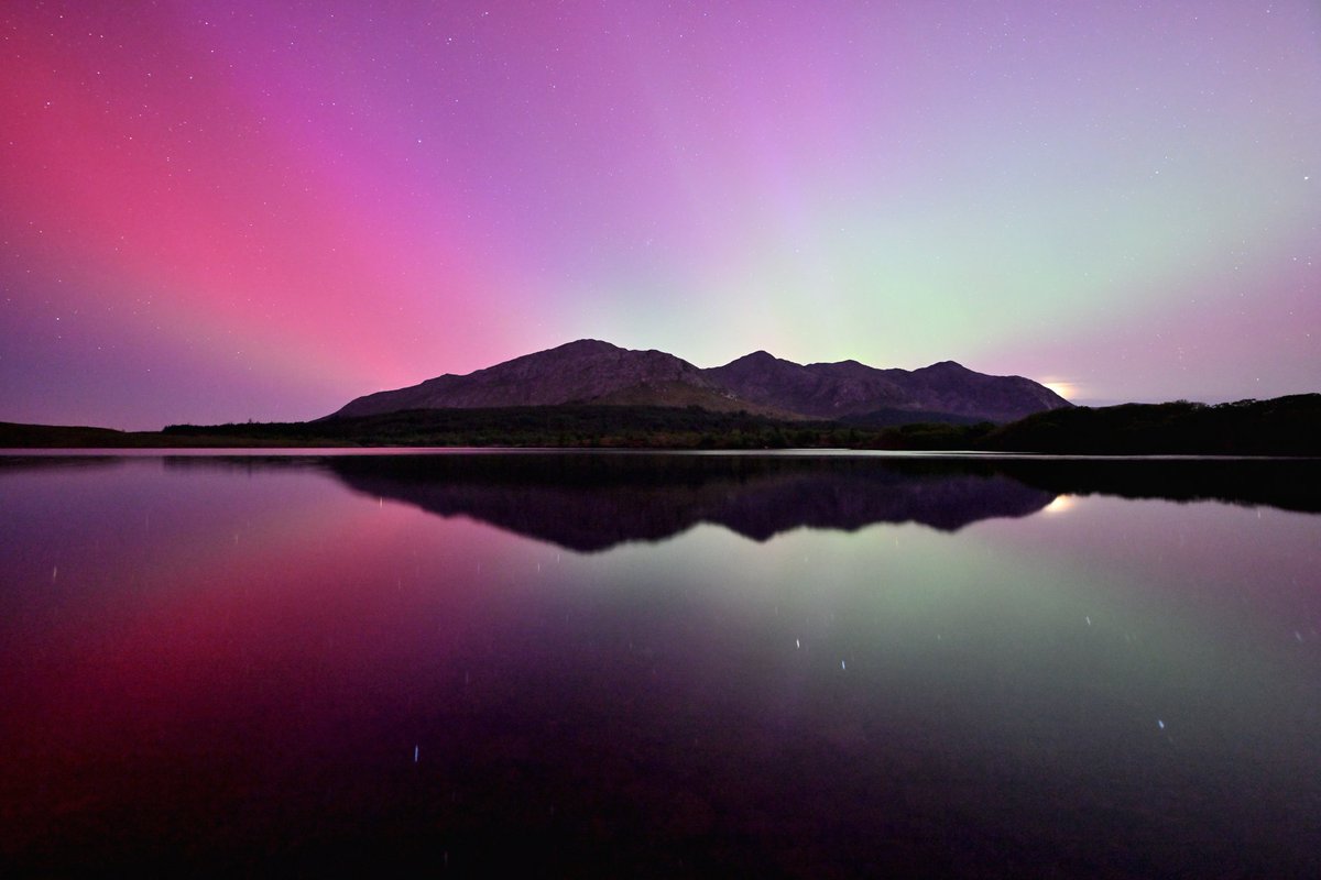 Perfect reflection of Aurora over Lough Inagh, Connemara, Galway
