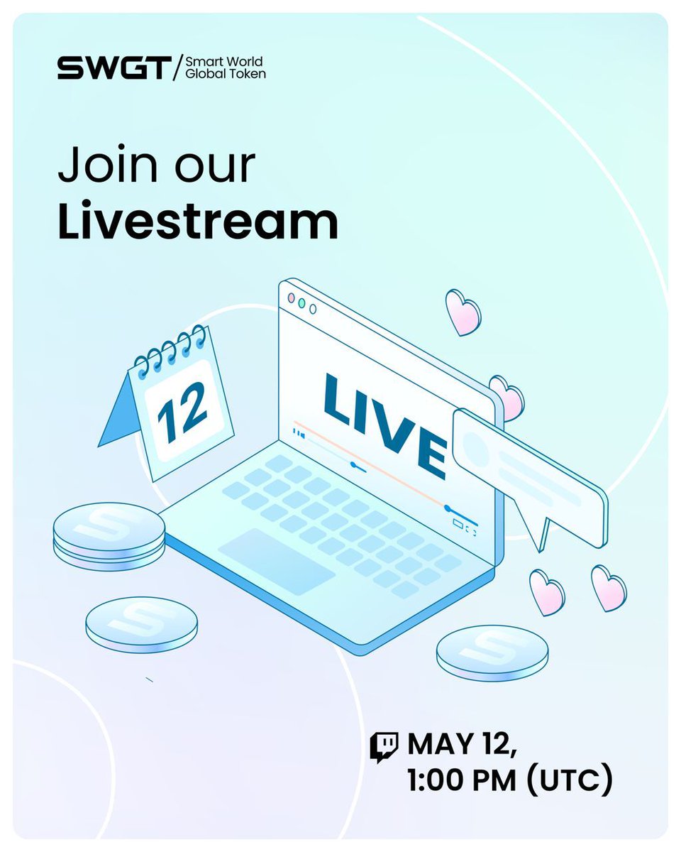 SWGToken's tweet photo. Don't forget to tune into our LIVESTREAM tomorrow to win from a prize pool of $3,000 IN ETH!

RULES ➡️

$2,000 IN ETH PRIZE POOL (2 WINNERS)

➡️Buy a minimum $50 worth of $SWGT from May 10th to 12th to win $1,000

Sign up to purchase $SWGT 👉 https://t.co/3kSFnHOQLw

$1,000 In ETH PRIZE POOL (10 WINNERS)

➡️Like, Retweet, and Drop your wallet address under THIS POST (https://t.co/OgLsd4pEeP) to win $100

Winners will be announced on a LIVESTREAM ➡️

📍Date: Sunday, May 12
📍Time: 1:00 pm UTC
📍Venue: Twitch https://t.co/Sindams0LY 

We will cover:

🔗Latest News
🔗TOKEN2049
🔗Product updates

JOIN THE ON SUNDAY 👉 https://t.co/Sindams0LY