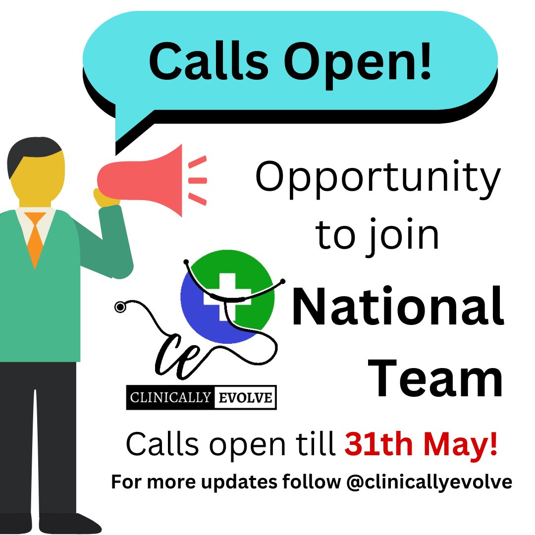 CLINICALLY EVOLVE is opening calls for the New Core Team!

Apply here: docs.google.com/forms/d/1gSSBu…

Calls opening date: 11th May
Last date to fill the form : 31st May
Follow us on insta: instagram.com/clinicallyevol…

For any queries contact:

Sankalp Kshirsagar: 90045 40798

#MedTwitter