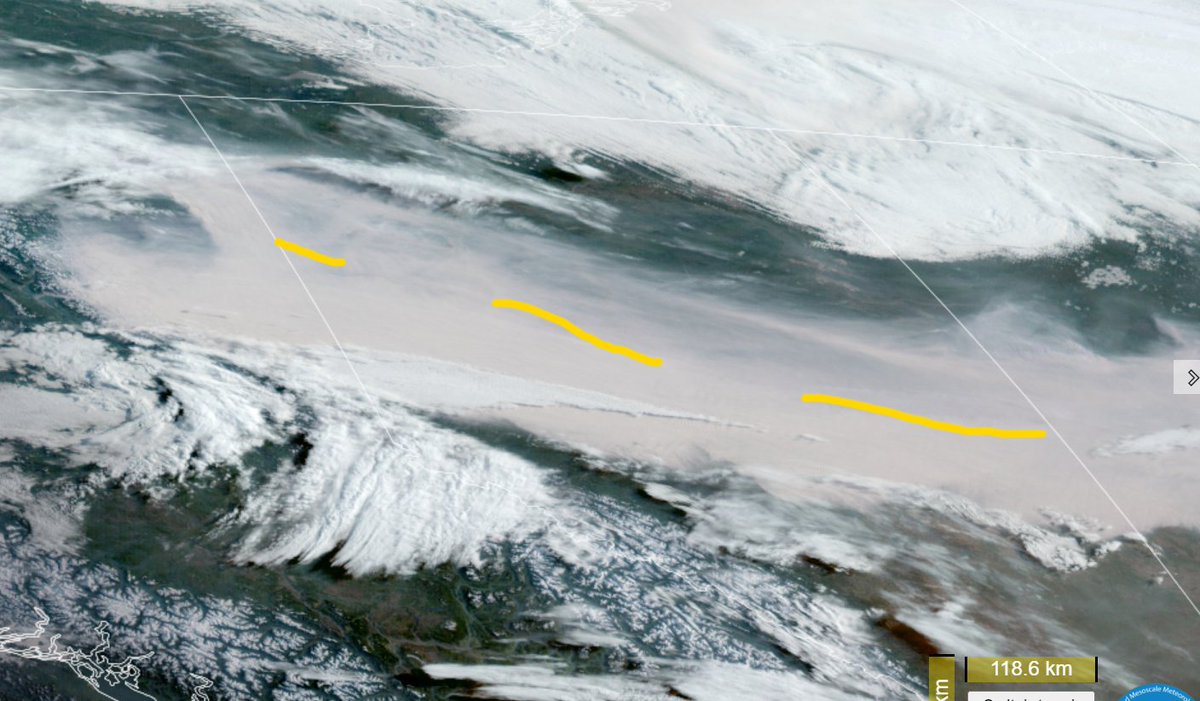 Smoke from the wildfires in NERN BC spreading into AB, SK and MB. GOES geocolor.