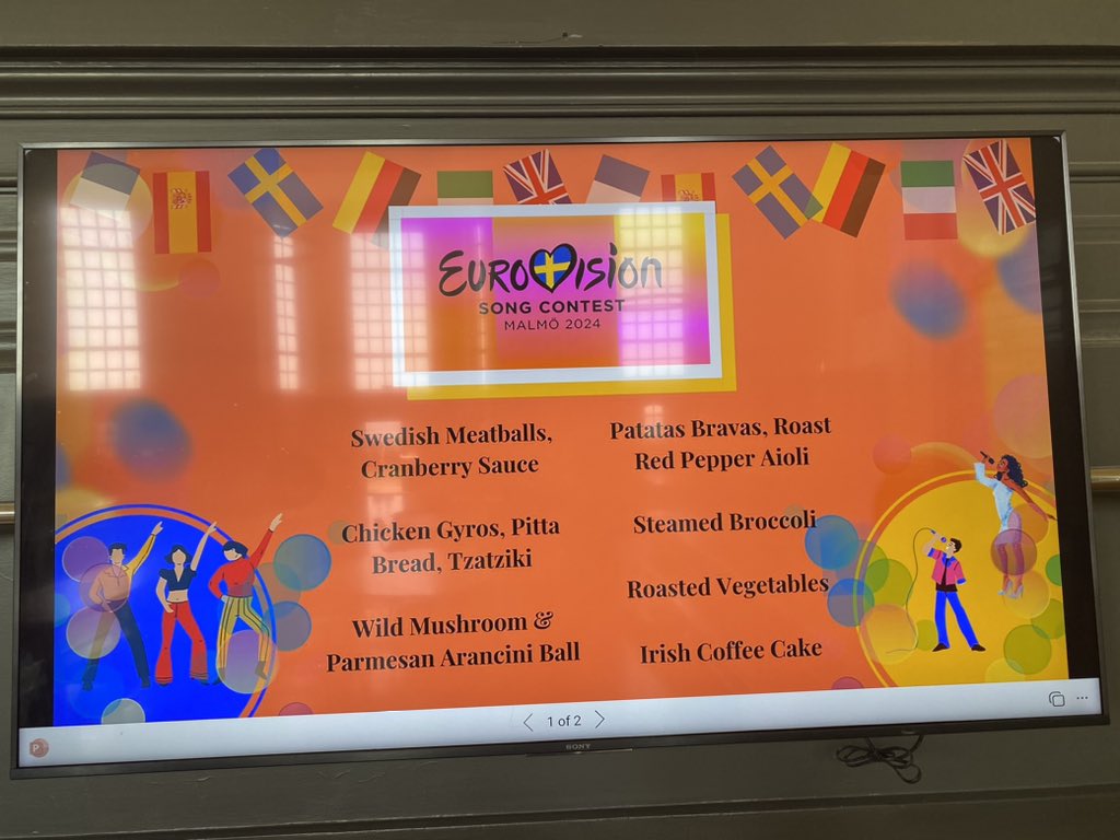 An amazing menu by <a href="/RHSCatering/">RHS Catering</a> ready for this evening’s <a href="/Eurovision/">Eurovision Song Contest</a> <a href="/bbceurovision/">BBC Eurovision</a> boarders Parrrrty!!!! 🪩 💃 🕺 #ROYMUN <a href="/RHSSuffolk/">Royal Hospital School</a>