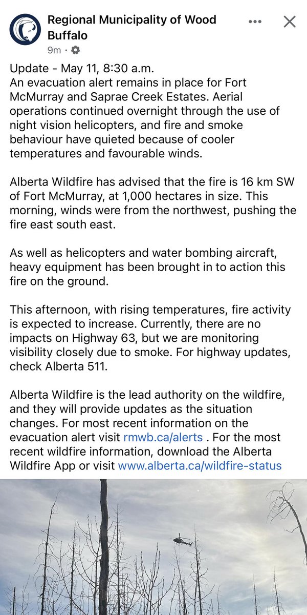 Update re the Fort Mac fire, now 1000 hectares in size: #alberta #wildfire #FortMcMurray