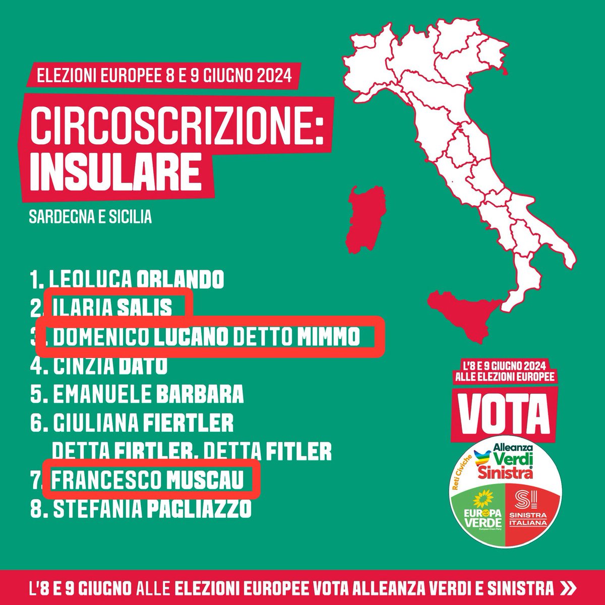#ElezioniEuropee2024 penso che voterò così : #IlariaSalis #DomenicoLucano #FrancescoMuscau