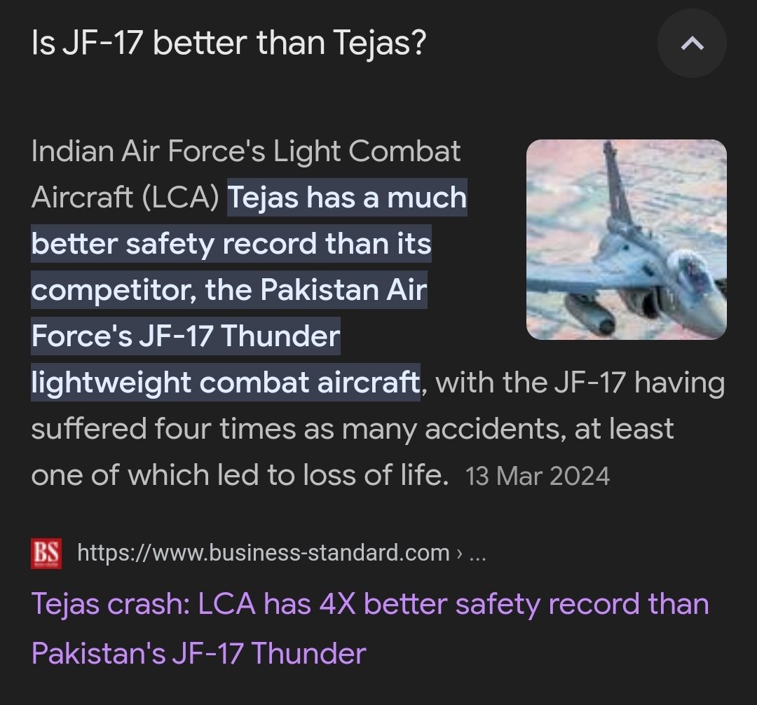 Tejas is better than JF-17 Chinese make& it is poor quality of fighter jet  and has failure many times @IraqiPMO @IraqiGovt @IRIMFA_EN @MFA_China @NigeriaGov @EmbassyofRussia @mfa_russia @PakDefTeam @IntelPk_ @GovtofPakistan @ForeignOfficePk @TalibanAfghans @Taliban_times