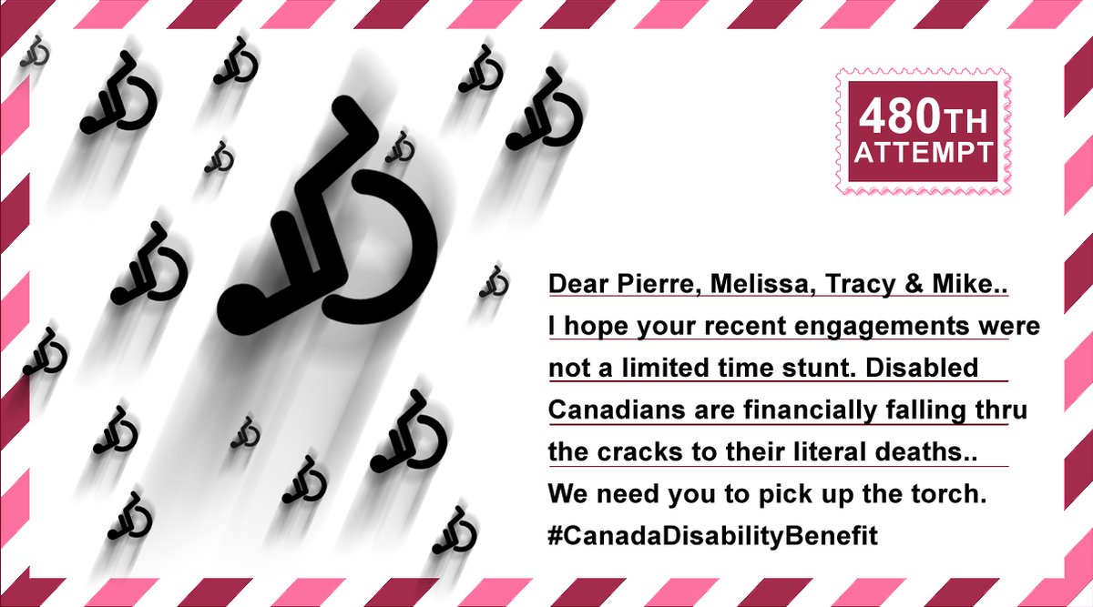 Dear @PierrePoilievre, @MelissaLantsman, @TracyGrayKLC & @MikeLakeMP 480 days asking you to fight for ALL Canadians. Specifically severely Disabled who can't work. A $200 #CanadaDisabilityBenefit is a joke. You've done good in HUMA. Please raise this more in full HOC.