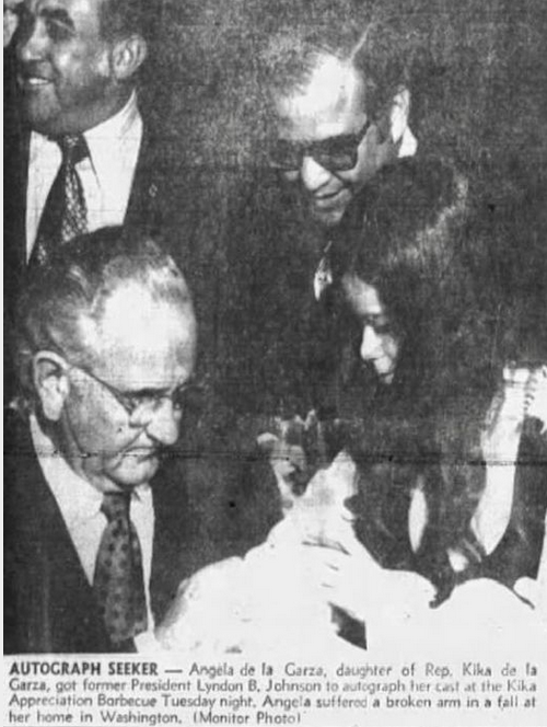 September 21, 1971: Lyndon Johnson signs the cast of Congressman Kika de la Garza’s daughter, Angela, at a Kika Appreciation Barbecue in McAllen.