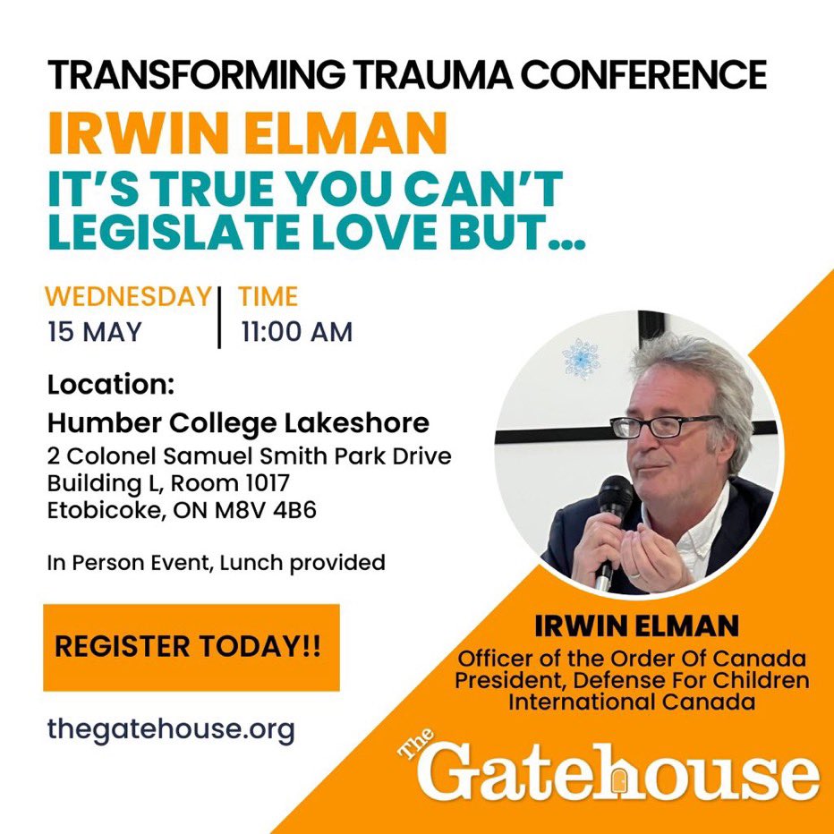 Join me this Wednesday at the Gatehouse Conference for a conversation about how we might do better for the children most marginalized from their rights in Canada. #thegatehouse