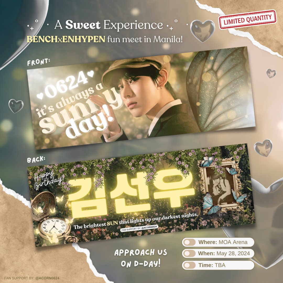 BENCH x ENHYPEN Fun Meet 🎉
pls help like &amp; rt .ᐟ ✩

₊˚⊹ 🧚 fairynoo hand banner .ᐟ ⊹˚₊

✦ strictly 1:1 🙏
✦ limited qty
✦ fan support only—I'm not attending, but will ask my friends to give these away! tag me! 🥺🩷

#ASweetExperienceWithBENCH
#BENCHandENHYPEN #SUNOO