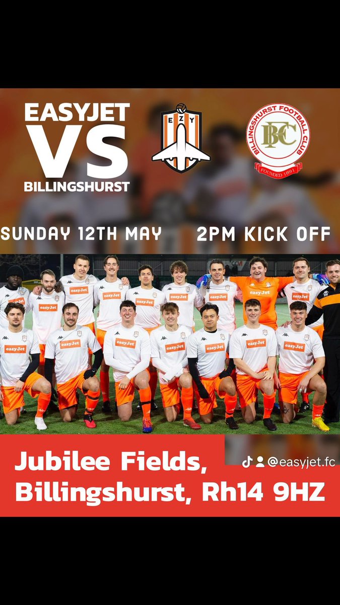 Nearly there - probably the biggest game ever. Billingshurst U18’s play EasyJets team tomorrow as their final farewell. Sun is out, bar is open so come down and cheer them on.