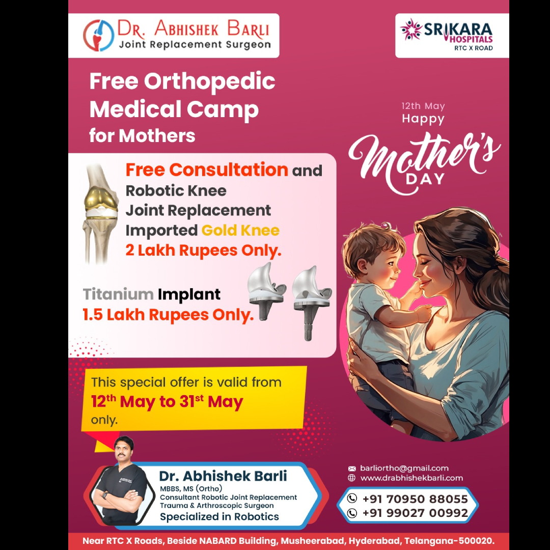 'Empowering women with free orthopedic consultations and special discounts on knee replacements, because every step towards wellness should be accessible and supported.'
 Foe More Details :
Contact : 70950 88055
                99027 00992

#drabhishekbarli #orthopedicsurgery