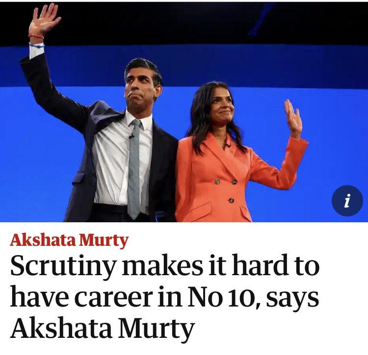 Yeah, damn that scrutiny. Scrutiny of your non-dom status. Scrutiny of your husband channelling taxpayer millions into your companies. Scrutiny of him breaking the code by failing to declare your interest in an agency that stood to benefit from government policy. What a nuisance.