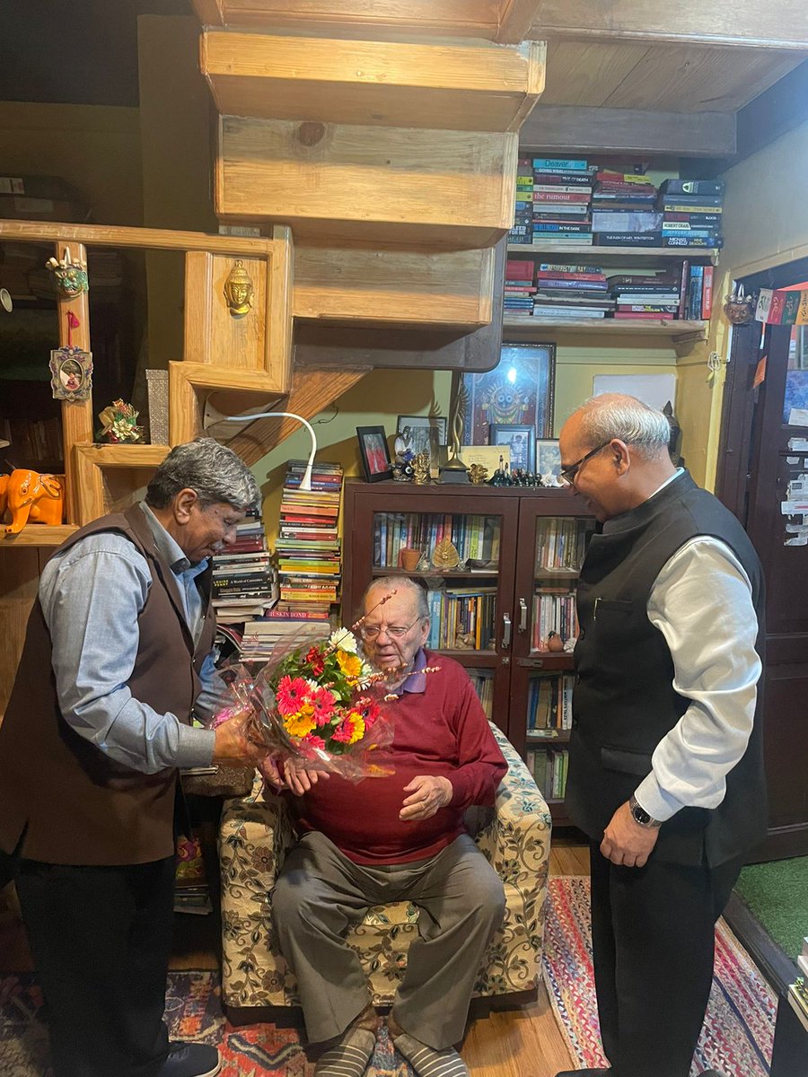 #SahityaAkademi conferred its highest literary honour, Sahitya Akademi Fellowship, on Sri Ruskin Bond, distinguished English writer and scholar on 11 May 2024. At a private ceremony held at Mussoorie, Dr. Madhav Kaushik, President, Sahitya Akademi and Dr. K. Sreenivasarao,